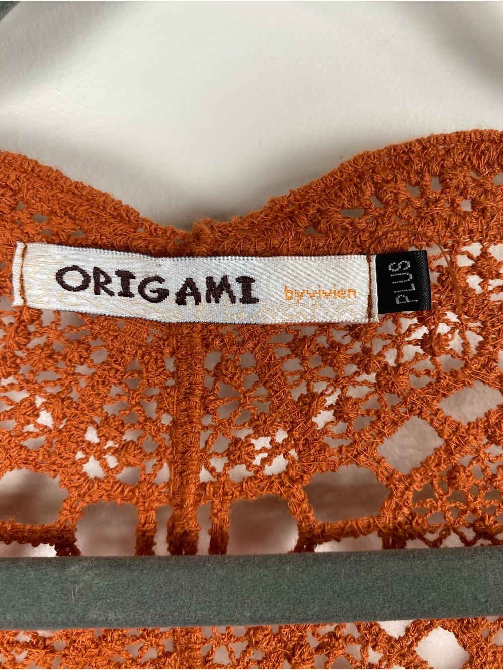Origami Crochet Open Front Kimono Cardigan — Rust Orange - Picture 3 of 4